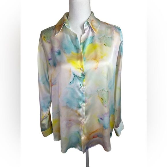 Zara Yellow and Blue 3/4 Sleeve Button Down Shirt Size S - Picture 1 of 10